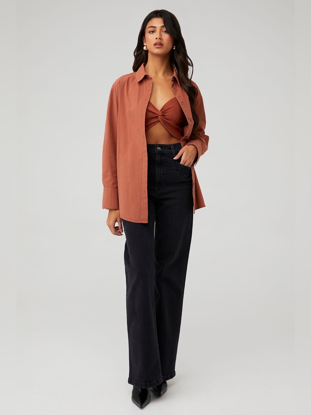 Rust Orange Two-Piece Set with Shirt and Top